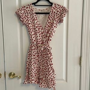 White, red & black tie waist billabong dress